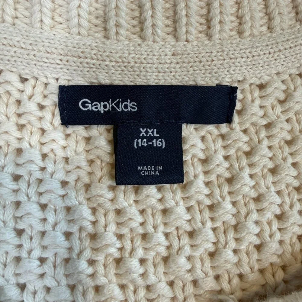 Girls GAP 100% Cotton Cable Knit Long Cardigan Sweater XXL Ivory Cream (14-16)